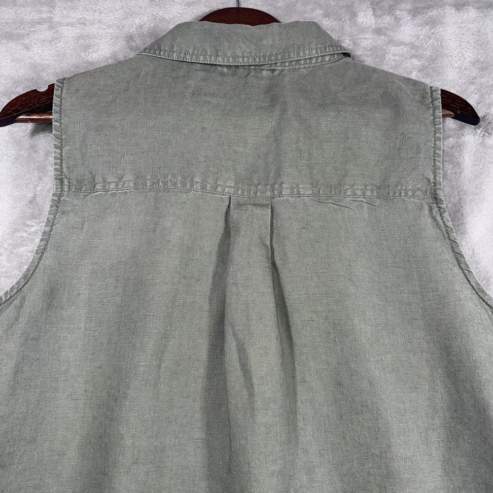 Willi Smith Women Dress‎ 12 Green 100% Linen Mini Shirt Sleeveless Button Up - Picture 9 of 9